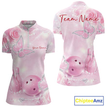 Load image into Gallery viewer, Custom Elegant Roses And Butterfly Women Bowling Quarter-Zip Shirt, Ladies Bowling Shirt IPHW11069