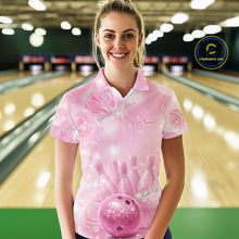 Load image into Gallery viewer, Custom Elegant Roses And Butterfly Women Bowling Polo Shirts, Dreamy Ladies Bowling Shirt IPHW11070