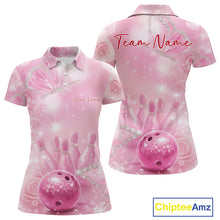 Load image into Gallery viewer, Custom Elegant Roses And Butterfly Women Bowling Polo Shirts, Dreamy Ladies Bowling Shirt IPHW11070