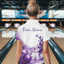 Load image into Gallery viewer, Custom Purple Butterfly Bowling Women Polo Shirt, Ladies Bowling Team Outfits IPHW11349