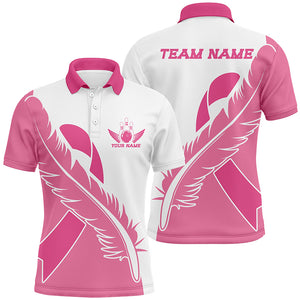 Feather Pink Ribbon Breast Cancer Custom Bowling Shirts For Men And Women, Pink Bowling Jerseys IPHW6674