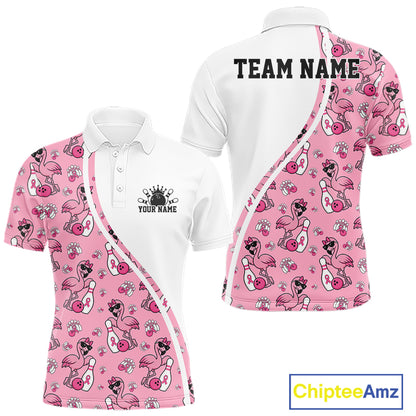 Custom Cute Pink Flamingo Breast Cancer Awareness Bowling Men Polo Shirt IPHW11941