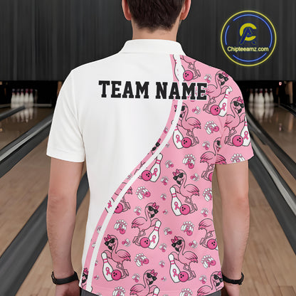 Custom Cute Pink Flamingo Breast Cancer Awareness Bowling Men Polo Shirt IPHW11941