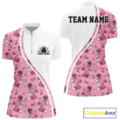 Custom Cute Pink Flamingo Breast Cancer Awareness Bowling Women Quarter-Zip Shirt IPHW11941