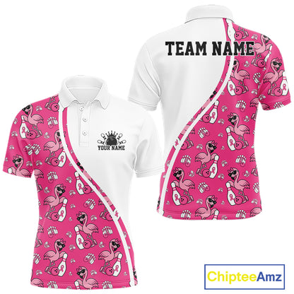 Custom Cute Hot Pink Flamingo Breast Cancer Awareness Bowling Men Polo Shirt IPHW11942