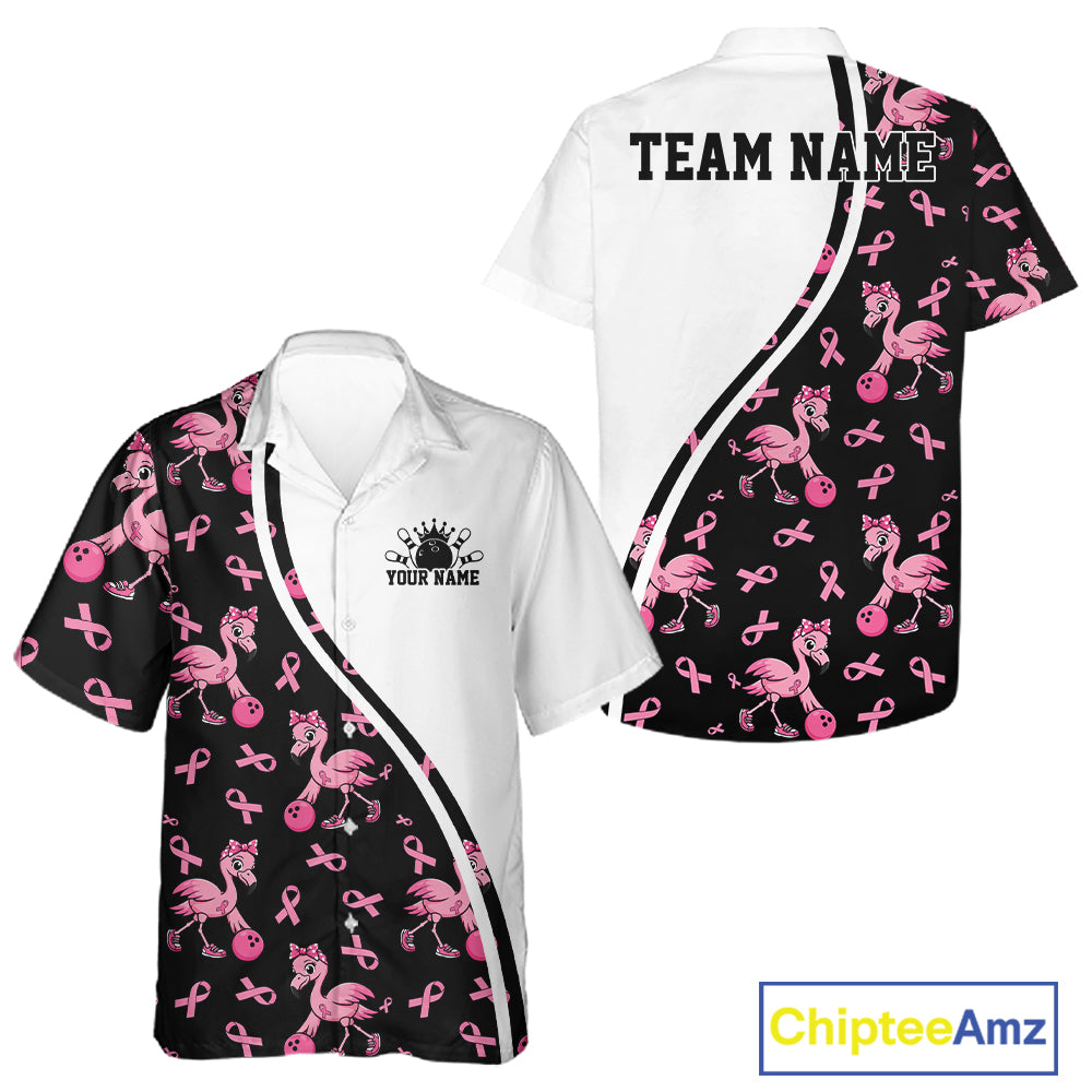 Custom Pink Ribbon Breast Cancer Awareness Bowling Men And Women Button Up Shirt IPHW11943