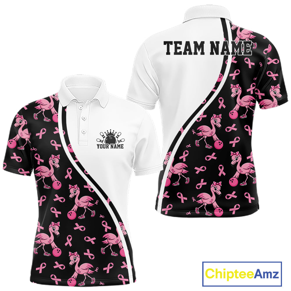 Custom Pink Ribbon Breast Cancer Awareness Bowling Men Polo Shirt IPHW11943