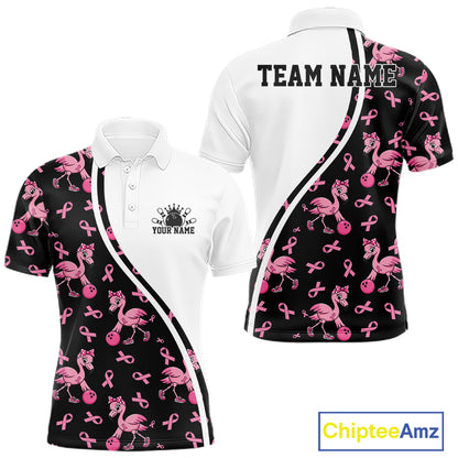 Custom Pink Ribbon Breast Cancer Awareness Bowling Men Polo Shirt IPHW11943