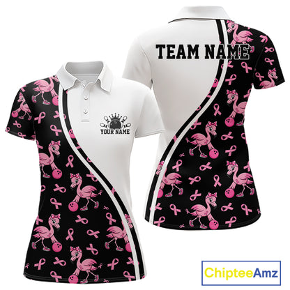 Custom Pink Ribbon Breast Cancer Awareness Bowling Women Polo Shirt IPHW11943