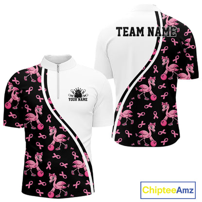 Custom Pink Ribbon Breast Cancer Awareness Bowling Men Quarter Zip Shirt IPHW11943
