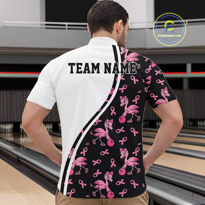Custom Pink Ribbon Breast Cancer Awareness Bowling Men Quarter Zip Shirt IPHW11943
