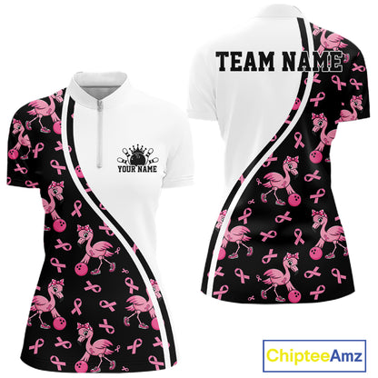 Custom Pink Ribbon Breast Cancer Awareness Bowling Women Quarter-Zip Shirt IPHW11943