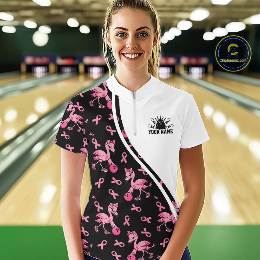 Custom Pink Ribbon Breast Cancer Awareness Bowling Women Quarter-Zip Shirt IPHW11943