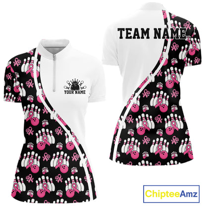 Custom Pink Ribbon Breast Cancer Awareness Bowling Women Quarter-Zip Shirt IPHW11944
