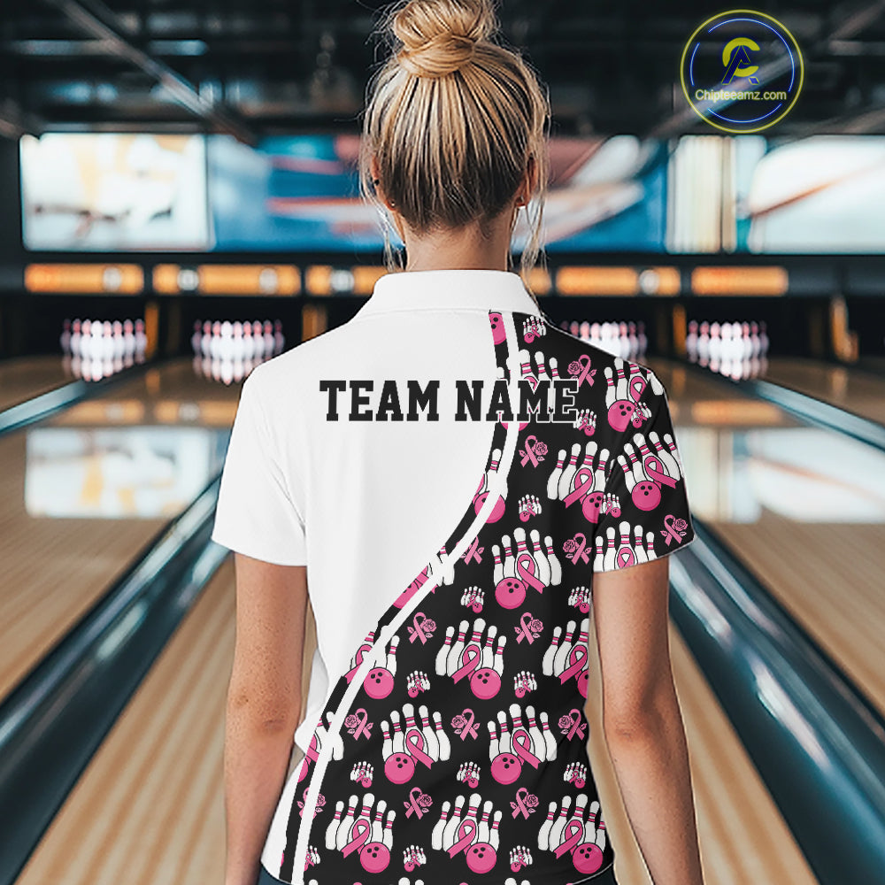 Custom Pink Ribbon Breast Cancer Awareness Bowling Women Quarter-Zip Shirt IPHW11944