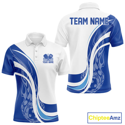 Custom White And Blue Flame Pickleball Tournament Team Uniform Men Polo Shirt IPHW12732