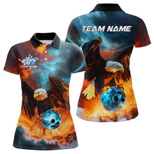 Load image into Gallery viewer, Blue And Orange Custom Flame Eagle Bowling Polo Shirts For Women, Bowling Team Shirt IPHW8449