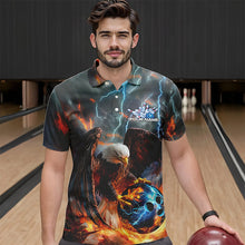 Load image into Gallery viewer, Custom Blue Thunder Lightning Flame Eagle Bowling Polo Shirts For Men, Bowling League Shirt IPHW8450