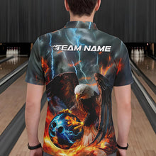 Load image into Gallery viewer, Custom Blue Thunder Lightning Flame Eagle Bowling Polo Shirts For Men, Bowling League Shirt IPHW8450