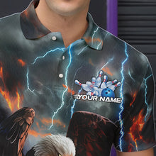 Load image into Gallery viewer, Custom Blue Thunder Lightning Flame Eagle Bowling Polo Shirts For Men, Bowling League Shirt IPHW8450
