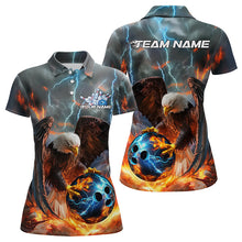 Load image into Gallery viewer, Custom Blue Thunder Lightning Flame Eagle Womens Bowling Polo Shirts, Bowling League Shirt IPHW8450