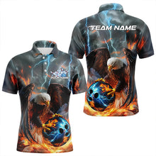 Load image into Gallery viewer, Custom Blue Thunder Lightning Flame Eagle Bowling Polo Shirts For Men, Bowling League Shirt IPHW8450
