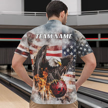 Load image into Gallery viewer, Custom Vintage US Flag Eagle Bowling Quarter-Zip Shirts For Men, Flame Eagle Patriotic Bowling Shirt IPHW8452