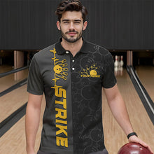 Load image into Gallery viewer, Custom Black And Gold Strike Bowling Polo Shirts For Men, Striking Team Bowling Jerseys IPHW8456