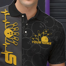 Load image into Gallery viewer, Custom Black And Gold Strike Bowling Polo Shirts For Men, Striking Team Bowling Jerseys IPHW8456