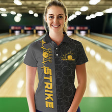 Load image into Gallery viewer, Custom Black And Gold Strike Bowling Polo Shirts For Women, Striking Team Bowling Jerseys IPHW8456