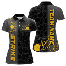 Load image into Gallery viewer, Custom Black And Gold Strike Bowling Polo Shirts For Women, Striking Team Bowling Jerseys IPHW8456