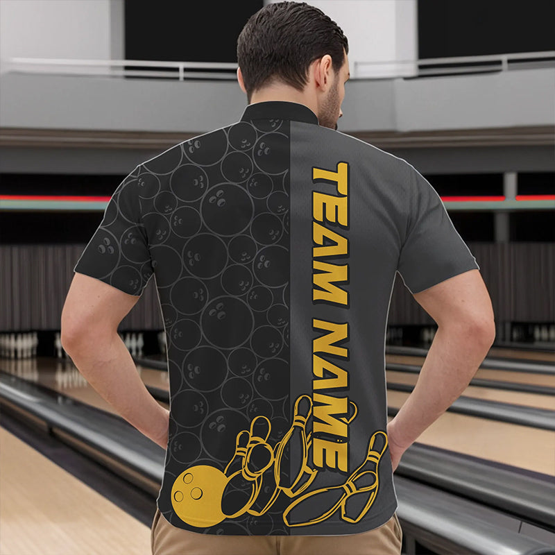 Custom Black And Gold Strike Bowling Quarter-Zip Shirts For Men, Striking Team Bowling Jerseys IPHW8456