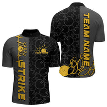 Load image into Gallery viewer, Custom Black And Gold Strike Bowling Quarter-Zip Shirts For Men, Striking Team Bowling Jerseys IPHW8456