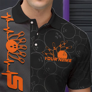 Custom Black And Orange Strike Bowling Polo Shirts For Men, Striking Team Bowling Jerseys IPHW8457