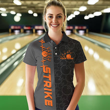 Load image into Gallery viewer, Custom Black And Orange Strike Bowling Polo Shirts For Women, Striking Team Bowling Jerseys IPHW8457