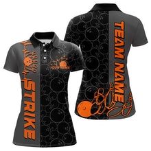 Load image into Gallery viewer, Custom Black And Orange Strike Bowling Polo Shirts For Women, Striking Team Bowling Jerseys IPHW8457