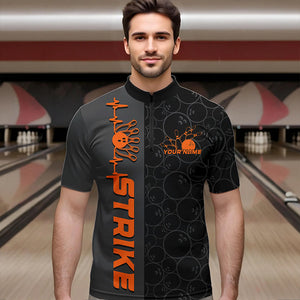 Custom Black And Orange Strike Bowling Quarter-Zip Shirts For Men, Striking Team Bowling Jerseys IPHW8457