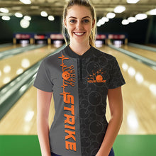 Load image into Gallery viewer, Custom Black And Orange Strike Ladies Bowling Quarter-Zip Shirt, Striking Bowling Jerseys IPHW8457