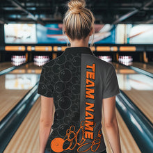 Load image into Gallery viewer, Custom Black And Orange Strike Ladies Bowling Quarter-Zip Shirt, Striking Bowling Jerseys IPHW8457