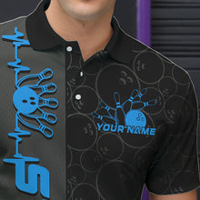 Load image into Gallery viewer, Custom Black And Blue Strike Bowling Polo Shirts For Men, Striking Team Bowling Jerseys IPHW8458