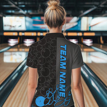 Load image into Gallery viewer, Custom Black And Blue Strike Bowling Polo Shirts For Women, Striking Team Bowling Jerseys IPHW8458