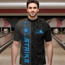 Load image into Gallery viewer, Custom Black And Blue Strike Bowling Quarter-Zip Shirts For Men, Striking Team Bowling Jerseys IPHW8458
