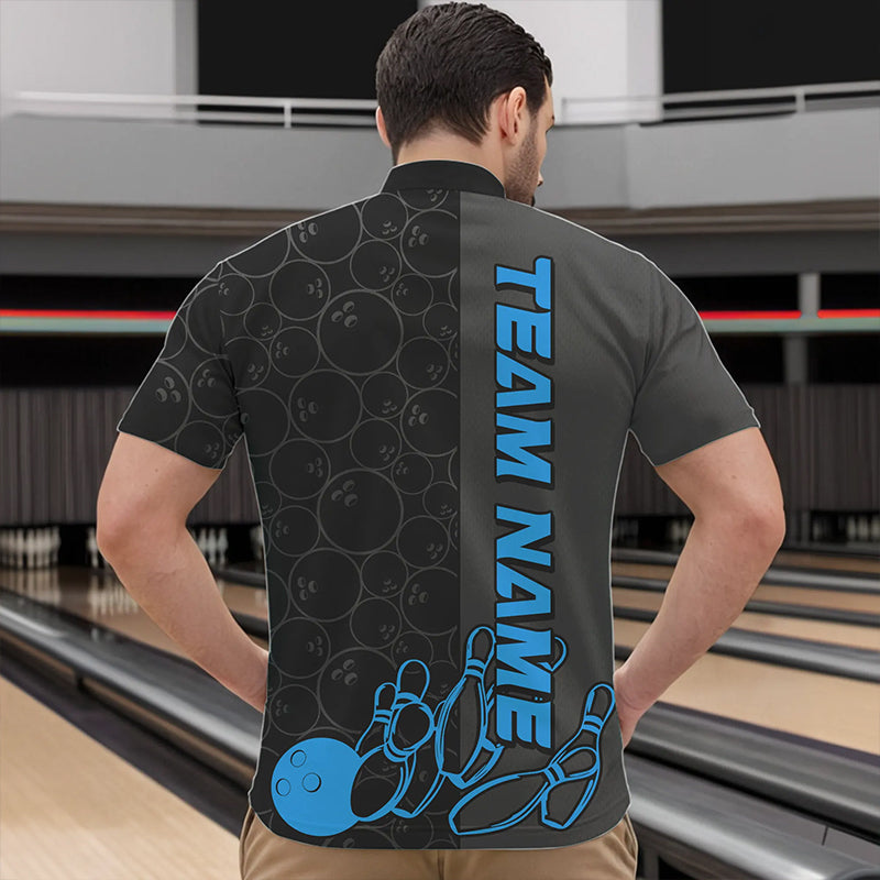 Custom Black And Blue Strike Bowling Quarter-Zip Shirts For Men, Striking Team Bowling Jerseys IPHW8458