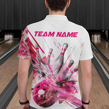 Load image into Gallery viewer, Custom White And Pink Custom Bowling Polo Shirts For Men, Bowling Tournament Team Shirt IPHW8460