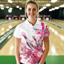 Load image into Gallery viewer, Custom White And Pink Custom Bowling Polo Shirts For Women, Bowling Tournament Team Shirt IPHW8460