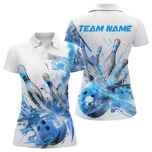 Load image into Gallery viewer, Custom White And Blue Custom Bowling Polo Shirts For Women, Bowling Tournament Team Shirt IPHW8461