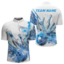 Load image into Gallery viewer, Custom White And Blue Custom Bowling Quarter-Zip Shirts For Men, Bowling Tournament Team Shirt IPHW8461