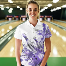 Load image into Gallery viewer, Custom White And Purple Custom Bowling Polo Shirts For Women, Bowling Tournament Team Shirt IPHW8462