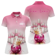 Load image into Gallery viewer, Custom Pink Bowling Queen Bowling Polo Shirts For Women, Ladies Bowling Team Shirts IPHW8463