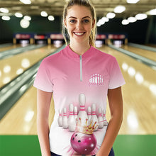 Load image into Gallery viewer, Custom Pink Bowling Queen Ladies Bowling Quarter-Zip Shirt, Ladies Bowling Team Shirts IPHW8463